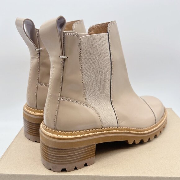 See by Chloe Mallory Chelsea Ankle Boots Dark Beige Leather 41 US 11 made SPAIN - Picture 7 of 12